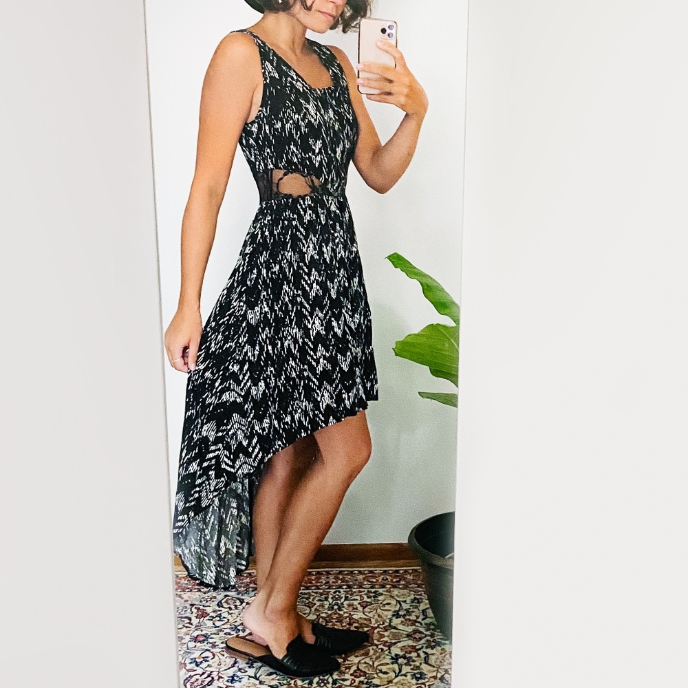 Geometric High-Low Dress with Lace Detailing